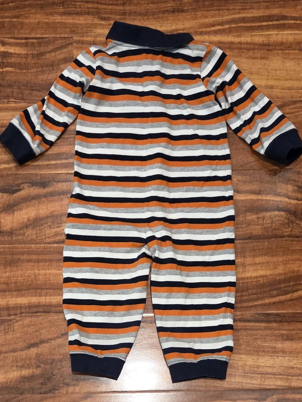 Gymboree EUC 12-18 Months Striped Navy/Orange One-Piece Polo Romper